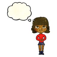 cartoon happy woman with thought bubble N99