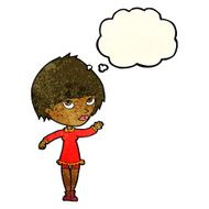 cartoon woman waving with thought bubble N128