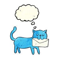 cartoon cat carrying letter with thought bubble N4