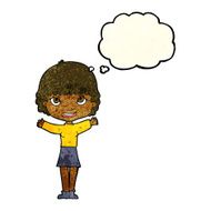 cartoon woman waving with thought bubble N129