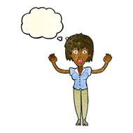 cartoon woman stressing out with thought bubble N8