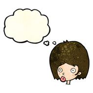 cartoon surprised female face with thought bubble N23