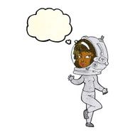 cartoon woman wearing space helmet with thought bubble N8