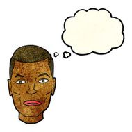 cartoon serious male face with thought bubble N4