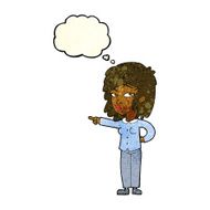 cartoon woman pointing with thought bubble N83