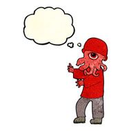 cartoon alien man with thought bubble N4