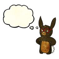 cartoon rabbit wearing spectacles with thought bubble N4