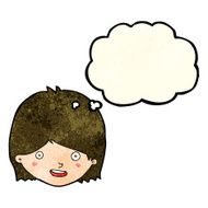 cartoon happy female face with thought bubble N69