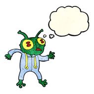 cartoon alien spaceman with thought bubble N8
