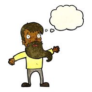cartoon man with beard waving thought bubble N4