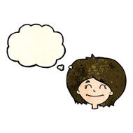 cartoon happy female face with thought bubble N70
