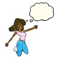 cartoon jumping woman with thought bubble N4