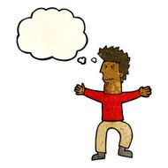 cartoon stressed out man with thought bubble N7