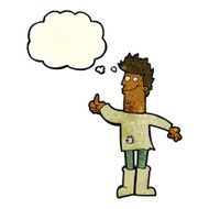 cartoon positive thinking man in rags with thought bubble N4
