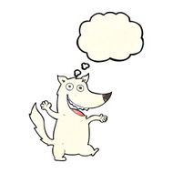 cartoon happy wolf with thought bubble N7