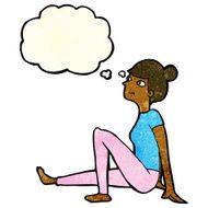 cartoon woman sitting with thought bubble N6