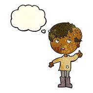 cartoon boy with growth on head thought bubble N14