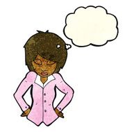 cartoon woman with hands on hips thought bubble N86