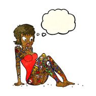 cartoon tattoo girl in swimsuit with thought bubble N3