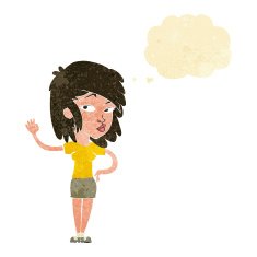 cartoon pretty woman waving with thought bubble N18