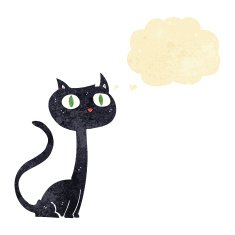 cartoon black cat with thought bubble N7