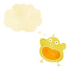 cartoon fat bird with thought bubble N7