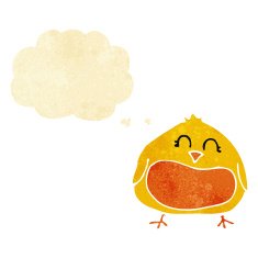 cartoon fat bird with thought bubble N8