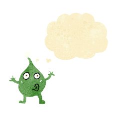 funny cartoon creature with thought bubble