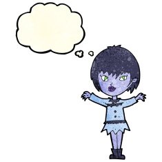 cartoon vampire girl with thought bubble N47