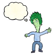 cartoon vampire man with thought bubble N24