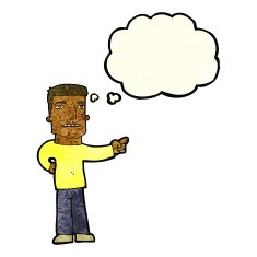 cartoon man pointing with thought bubble N41