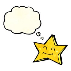 cartoon happy star character with thought bubble N6