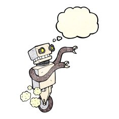 cartoon funny robot with thought bubble N14