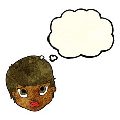 cartoon sulking woman with thought bubble N3