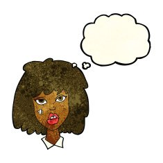 cartoon woman with bruised face thought bubble N2