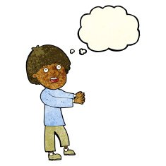 cartoon happy man showing with thought bubble N3