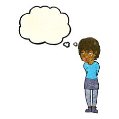cartoon woman with plaster on face thought bubble N5