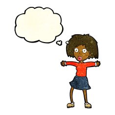cartoon surprised woman with thought bubble N49
