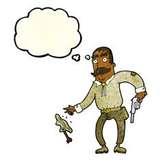 cartoon wild west cowboy with thought bubble N3