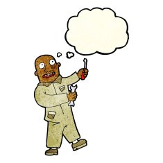 cartoon mechanic with thought bubble N3