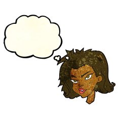 cartoon female face with thought bubble N33