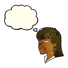 cartoon serious woman with thought bubble N5