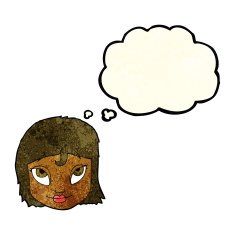 cartoon woman smiling with thought bubble N3