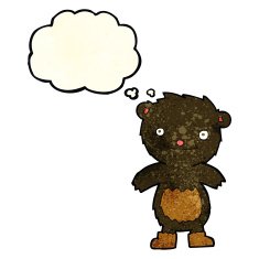 cartoon teddy black bear wearing boots with thought bubble N2