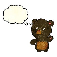 cartoon black teddy bear with thought bubble N2