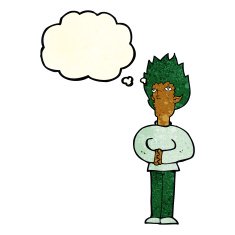 cartoon vampire man with thought bubble N25