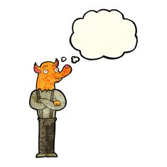 cartoon man with fox head thought bubble N2