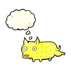 cartoon little dog cocking leg with thought bubble N3