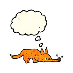 cartoon fox sniffing floor with thought bubble N2
