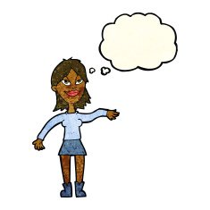 cartoon woman making hand gesture with thought bubble N3